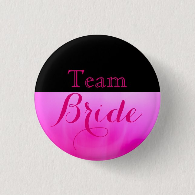 Chapa Redonda De 2,5 Cm Novia del equipo de Boda rosa y negro (Anverso)