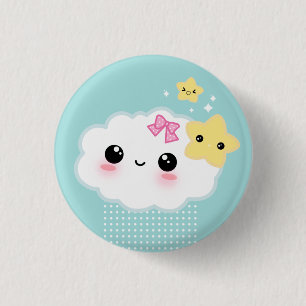 Chapa Redonda De 2,5 Cm Nube de Kawaii y estrellas lindas