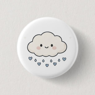 Chapa Redonda De 2,5 Cm Nube De Lluvia Sonriente Adorable Lloviendo Corazo