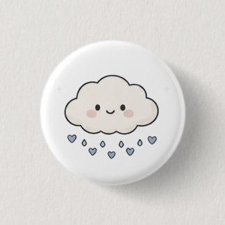Chapa Redonda De 2,5 Cm Nube De Lluvia Sonriente Adorable Lloviendo Corazo