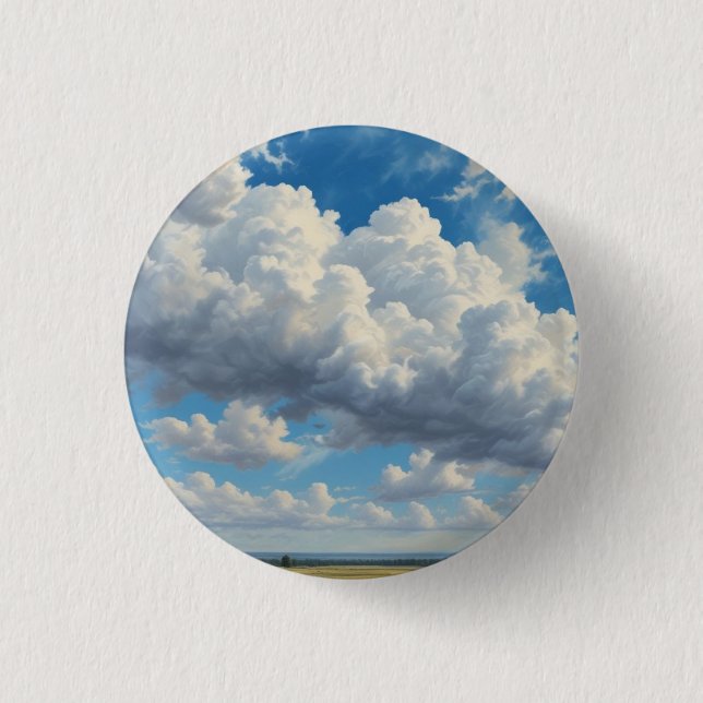 Chapa Redonda De 2,5 Cm Nubes blancas y cielo azul despejado (Anverso)