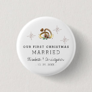Chapa Redonda De 2,5 Cm Nuestra Primera Navidad de Casados Moderna Fiesta