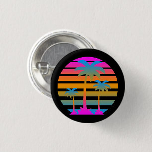 Chapa Redonda De 2,5 Cm NUEVA OLA VINTAGE 80s RETRO ATARDECER PALMERAS PIN