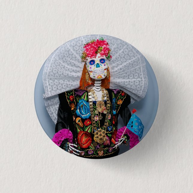 Chapa Redonda De 2,5 Cm Oaxaca Calavera Catrina Tehuana (Anverso)