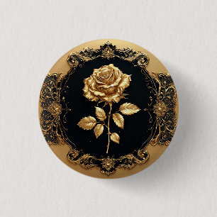 Chapa Redonda De 2,5 Cm Obra de arte de Rosa Dorada con Elemento Decorativ