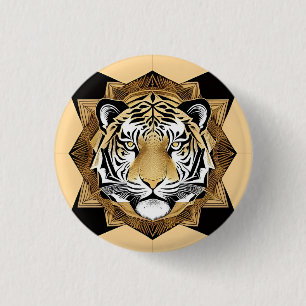Chapa Redonda De 2,5 Cm Obra de arte del tigre ornamental dorado