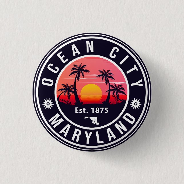 Chapa Redonda De 2,5 Cm Ocean City Maryland Retro Sunset Souvenirs 60 (Anverso)