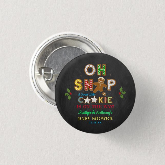 Chapa Redonda De 2,5 Cm ¡Oh Snap! Gingerbread Cookie Baby Shower (Anverso y reverso)