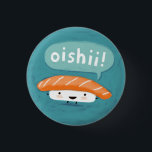 Chapa Redonda De 2,5 Cm Oishii Sushi | Carácter Kawaii Salmon Sashimi<br><div class="desc">Añade un toque divertido a tu bolso,  gorra o chaqueta con el botón de pinback de este amante del sushi kawaii. Carácter de sashimi salmón de Oishii. Visite el Doodle World de Jenn para obtener productos gastronómicos aún más extravagantes y surtidos de sushi. ©Jenn Inashvili</div>