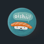 Chapa Redonda De 2,5 Cm Oishii Sushi | Carácter Kawaii Salmon Sashimi<br><div class="desc">Añade un toque divertido a tu bolso,  gorra o chaqueta con el botón de pinback de este amante del sushi kawaii. Carácter de sashimi salmón de Oishii. Visite el Doodle World de Jenn para obtener productos gastronómicos aún más extravagantes y surtidos de sushi. ©Jenn Inashvili</div>