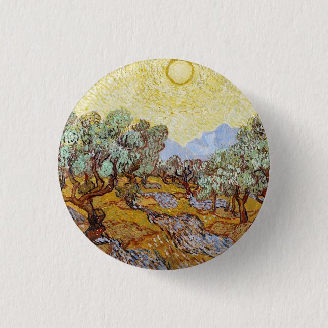 Chapa Redonda De 2,5 Cm Olive Trees with yellow sky and sun   (Anverso)