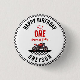 Chapa Redonda De 2,5 Cm One Fast Race Motorcycle Boy 1st Birthday Party