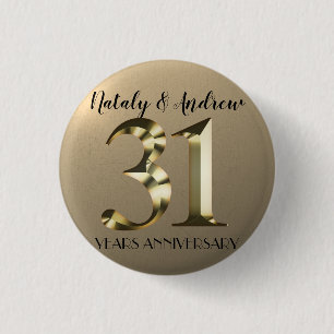 Chapa Redonda De 2,5 Cm Oro metálico 31° Aniversario del Boda