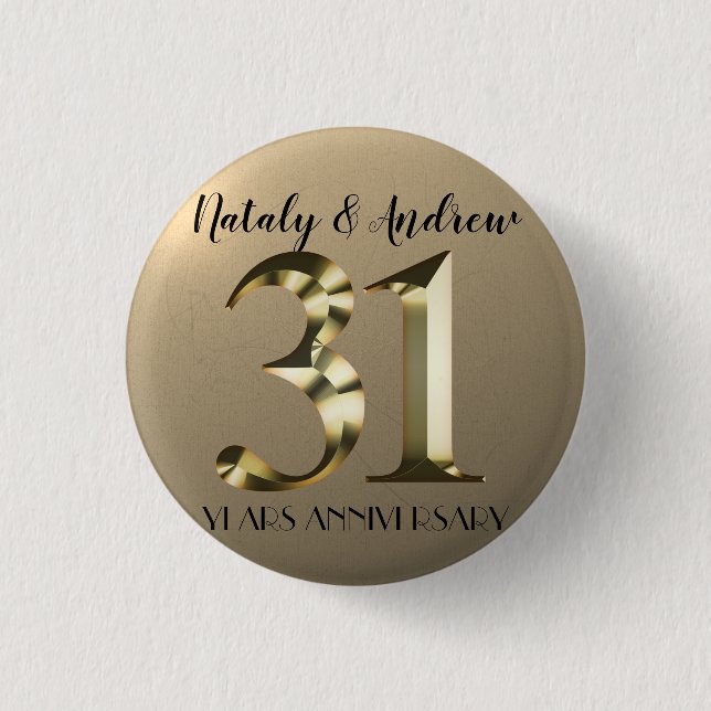 Chapa Redonda De 2,5 Cm Oro metálico 31° Aniversario del Boda (Anverso)
