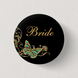 Chapa Redonda De 2,5 Cm Oro nupcial del negro del boda de la novia