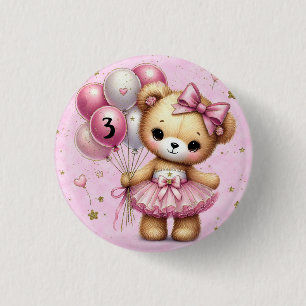 Chapa Redonda De 2,5 Cm Oso Bailarina Rosa Globo Con Brillo Cumpleaños Niñ