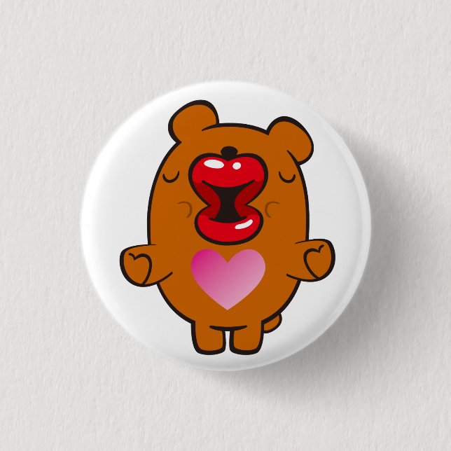 Chapa Redonda De 2,5 Cm oso besando (Anverso)