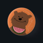 Chapa Redonda De 2,5 Cm Oso con sandía<br><div class="desc">Insignia de estilo vintage con un oso y una sandía</div>