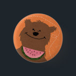 Chapa Redonda De 2,5 Cm Oso con sandía<br><div class="desc">Insignia de estilo vintage con un oso y una sandía</div>