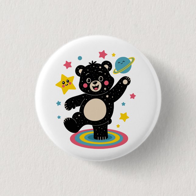 Chapa Redonda De 2,5 Cm Oso cósmico con estrellas y planetas - Espacio red (Anverso)