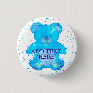 Chapa Redonda De 2,5 Cm Oso De Bebé Cuidado En Personalizado Azul Texto