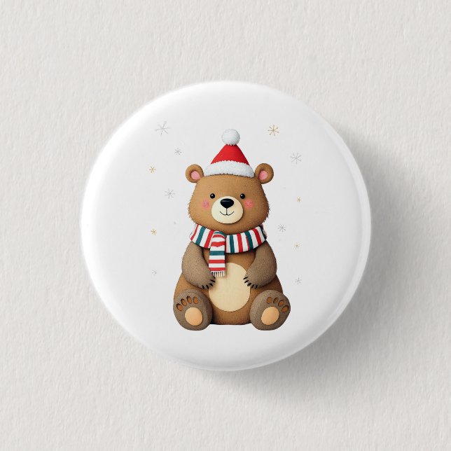 Chapa Redonda De 2,5 Cm Oso de Navidad (Anverso)
