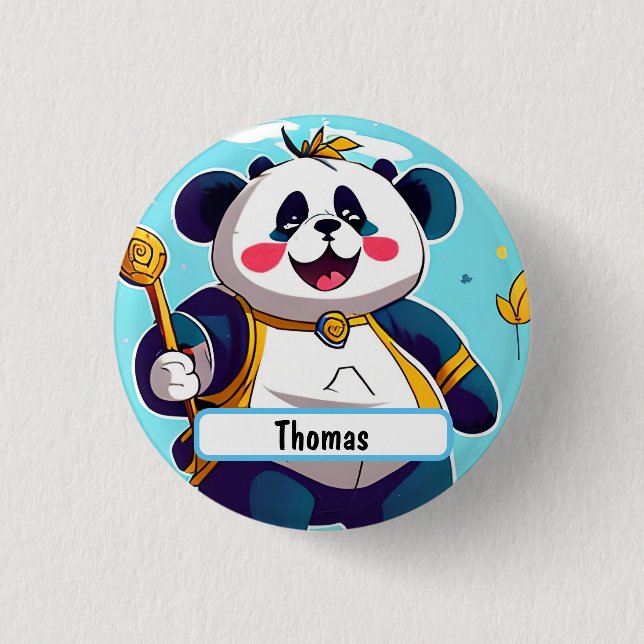 Chapa Redonda De 2,5 Cm Oso De Panda Cuto Con Nombre De Personalizable (Anverso)