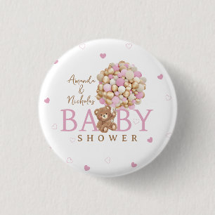 Chapa Redonda De 2,5 Cm Oso De Teddy De Oro Rosa Con Favor De Ducha De Glo