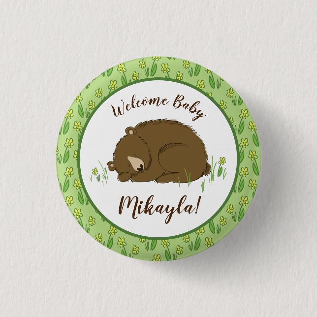 Chapa Redonda De 2,5 Cm Oso marrón Animales de bosque de Baby Shower (Anverso)