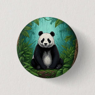 Chapa Redonda De 2,5 Cm Oso panda sentado en un claro de la selva