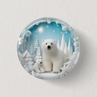 Chapa Redonda De 2,5 Cm Oso Polar con Cachorro Océano Ártico Blanco Invier