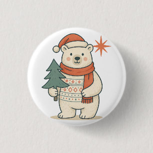 Chapa Redonda De 2,5 Cm Oso Polar de Navidad Lindo Escandinavo Invierno 