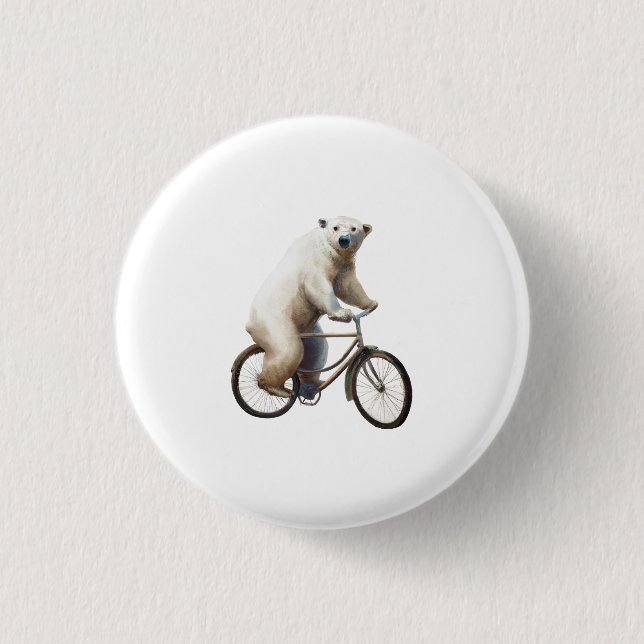 Chapa Redonda De 2,5 Cm Oso Polar En Bicicleta (Anverso)