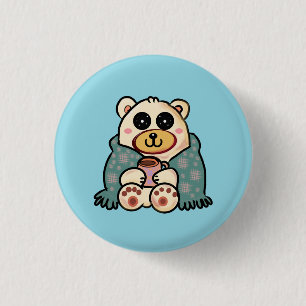 Chapa Redonda De 2,5 Cm Oso Polar Personalizado con Café Arte Adorable d