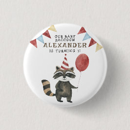 Chapa Redonda De 2,5 Cm Our Baby Raccoon 1st Birthday
