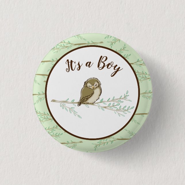 Chapa Redonda De 2,5 Cm Owl Baby Shower Woodland (Anverso)