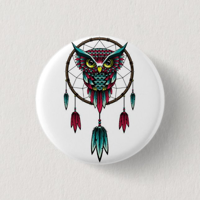 Chapa Redonda De 2,5 Cm Owl dreamcatcher. (Anverso)