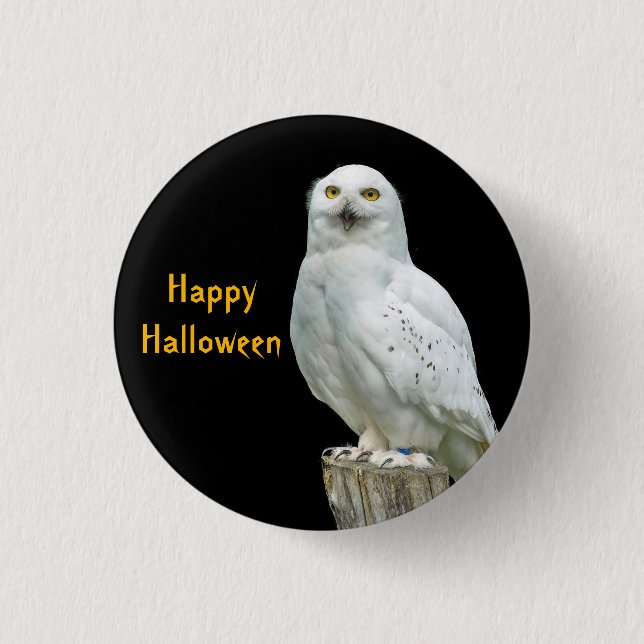 Chapa Redonda De 2,5 Cm Owl White Log Photo Halloween (Anverso)
