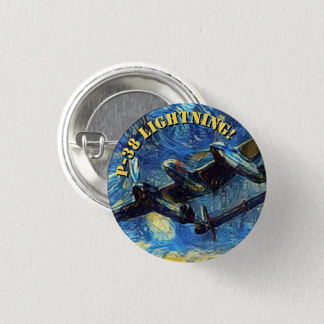 Chapa Redonda De 2,5 Cm P-38 Starry Night Pin Lightning (Anverso y reverso)