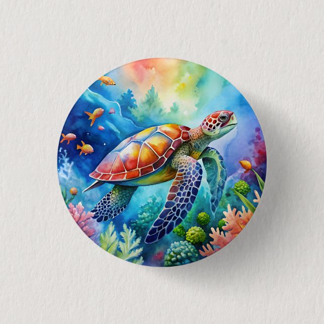 Chapa Redonda De 2,5 Cm Painted Sea Turtle  (Anverso)