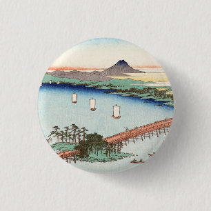 Chapa Redonda De 2,5 Cm Paisaje acuático vintage ukiyo-e de Guay japonés