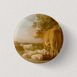 Chapa Redonda De 2,5 Cm Paisaje del ganado vacuno Aelbert Cuyp