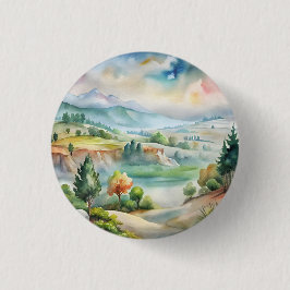 Chapa Redonda De 2,5 Cm Paisaje montañoso acuarela