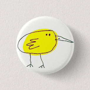Chapa Redonda De 2,5 Cm Pájaro Amarillo Divertido Doodle 