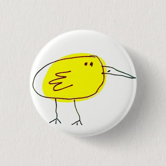 Chapa Redonda De 2,5 Cm Pájaro Amarillo Divertido Doodle  (Anverso)
