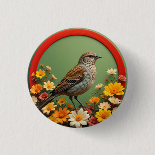 Chapa Redonda De 2,5 Cm Pájaro Colorido Entre Flores en Flor en Decorativo