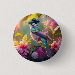 Chapa Redonda De 2,5 Cm Pájaro Fantasía Sunbird de Alas de Arcoíris con Cr
