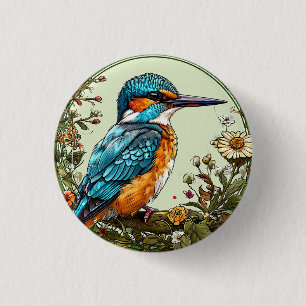 Chapa Redonda De 2,5 Cm Pájaro Martín Pescador Vibrante