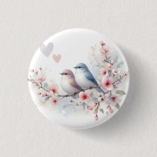 Chapa Redonda De 2,5 Cm Pájaros de amor romántico rama de flor de cerezo