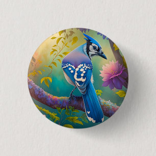 Chapa Redonda De 2,5 Cm Pájaros de fantasía Arrendajo azul